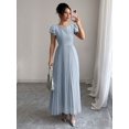 thumbnail image 3 of Gray Blue Women Ruffle Sleeve Pleated Maxi Dress With Scoop Neck And Relaxed Fit, 3 of 6