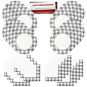 Gray White Buffalo Plaid Check Gingham Birthday Party Supplies Bundle Pack for 16 Guests (Plus Party Planning Checklist by Mikes Super Store)
