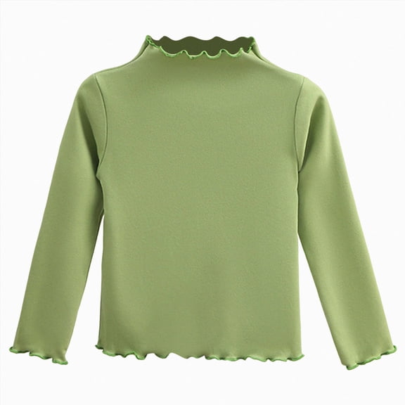 newwalpole Toddler Long Sleeve Shirts Girl Mock Turtleneck Ruffled Cotton Tops(Green,3-4 Years)