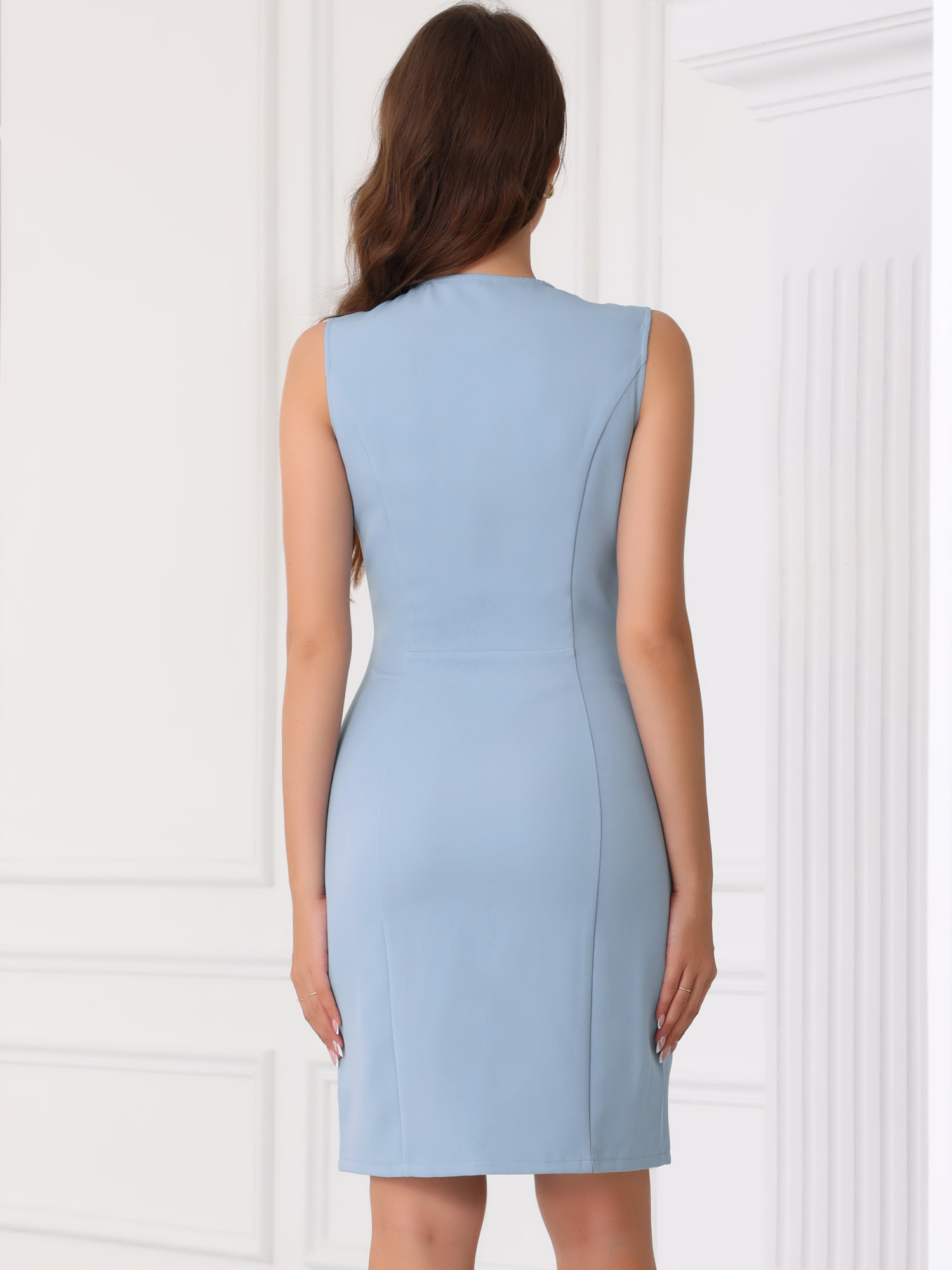 DARING DIVA Sheath Zip Front Sleeveless Slit Pencil Dress XS Blue