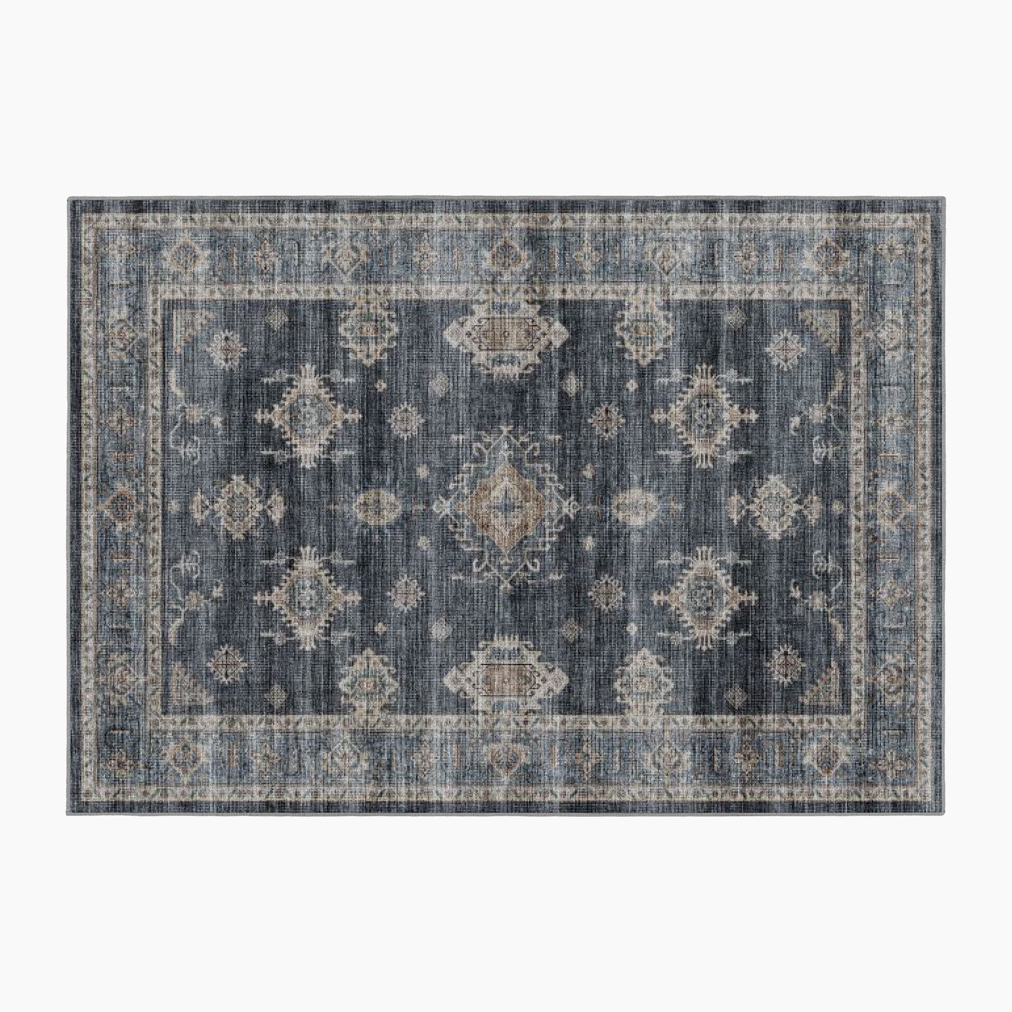 Tapis Mainstays Persan Vintage Médaillon Géométrique, Bleu Marine, Lavable À La Machine, 4 Pi × 6 Pi, Chambre, Salon, Salle À Manger.