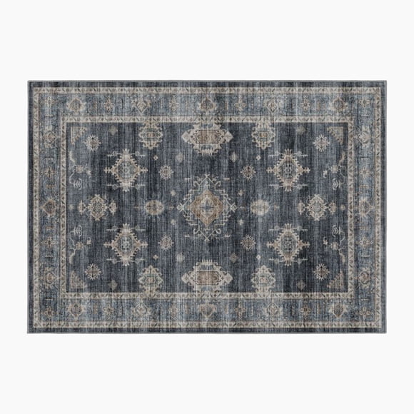 Mainstays Vintage Persian Geometric Medallion Area Rug, Navy Blue, 4 ft x 6 ft, Machine Washable, for Bedroom, Living Room, Dining Room.