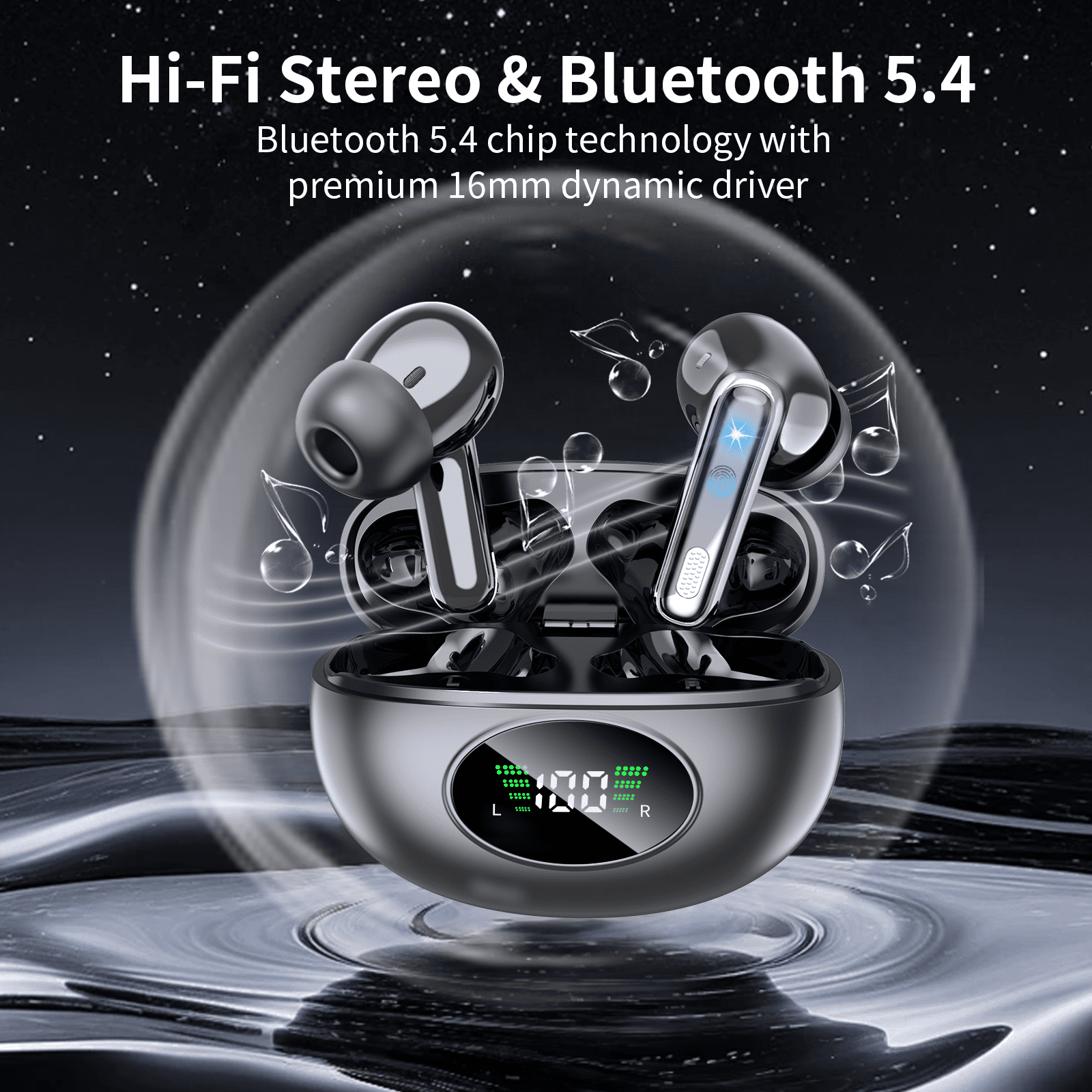 AI Language Translation Earbuds, Bluetooth 5.4 Headphones Translator for 144 Languages & Accents,IP7 Waterproof Earphones with 4 ANC Mic,Black
