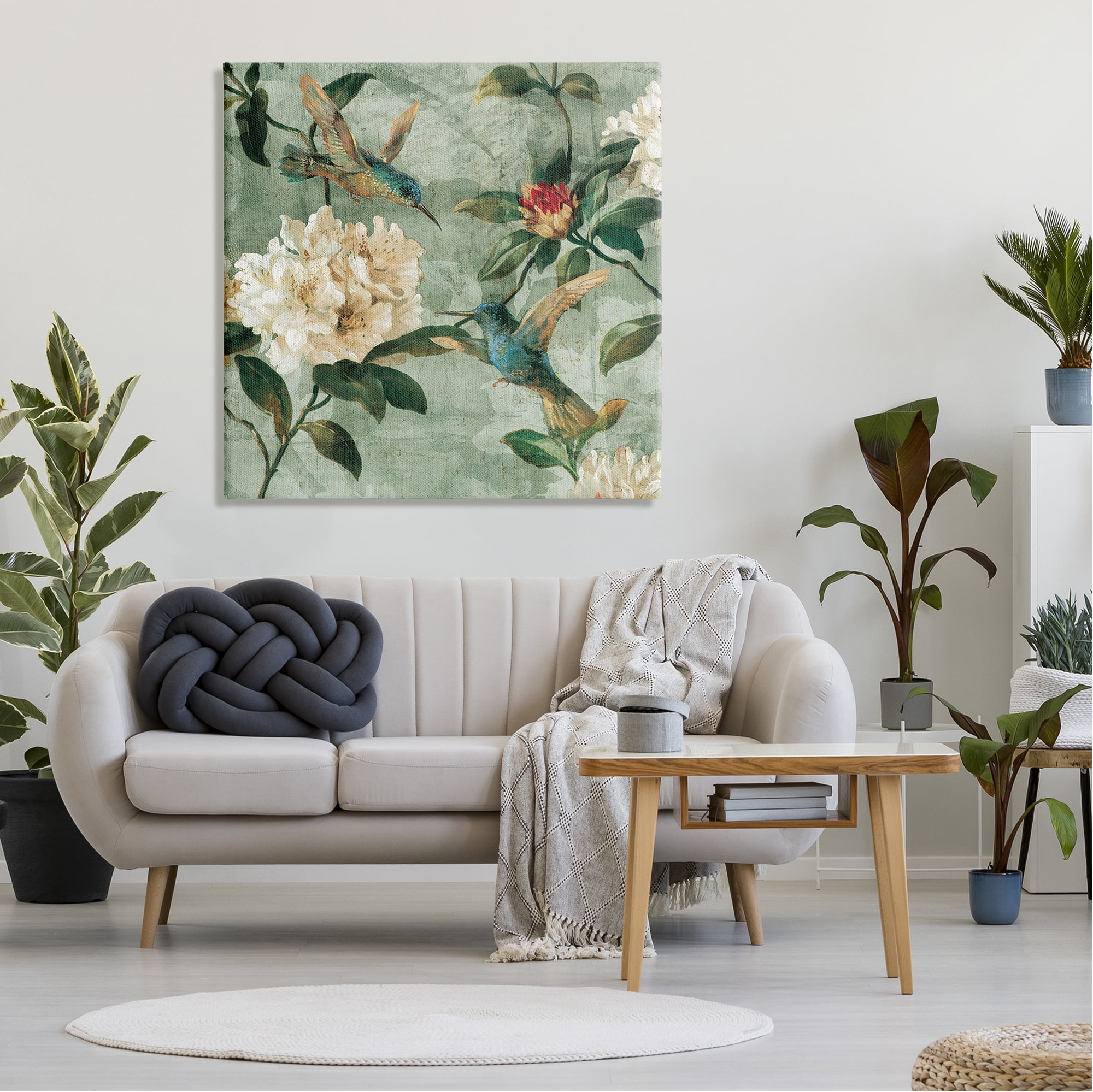 Stupell Industries Vintage Hummingbird & Flowers Botanical & Floral Painting Gallery Wrapped Canvas Art Print Wall Art, 36 x 36