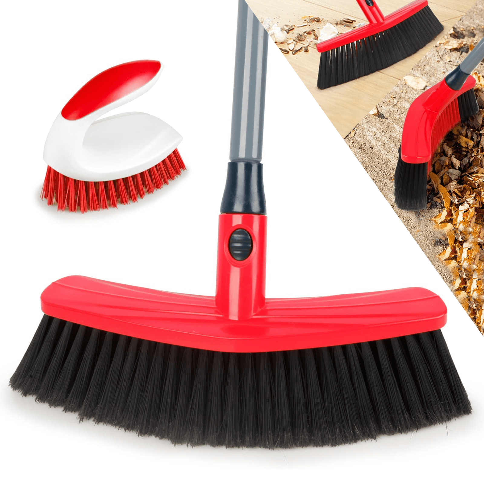 Hand Brush Floor Sweeper Garden Soft Bristles Broom Handle Cleaner Sweeping Deck 