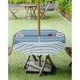 thumbnail image 4 of nqOlkjepod Blue Ombre Stripe Outdoor Tablecloth with Umbrella Hole & Zipper, Farmhouse Striped Gradient Round Table Cover 60 Inch, Dining Waterproof Table Cloth Protector for Patio/Party/Picnic, 4 of 7