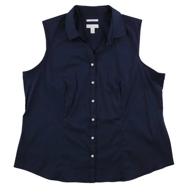 Charter Club - Camisa con botones para mujer, ajuste a medida, azul, cuello de 18.0 in, manga Charter Club Camisa con botones