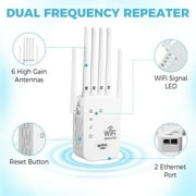 WiFi Range Extender Up to 12000 Sq.Ft Coverage, Dual Band 1200Mbps with 6 High-Gain Antennas, 3-in-1 Mode with Ethernet Port, Easy Setup