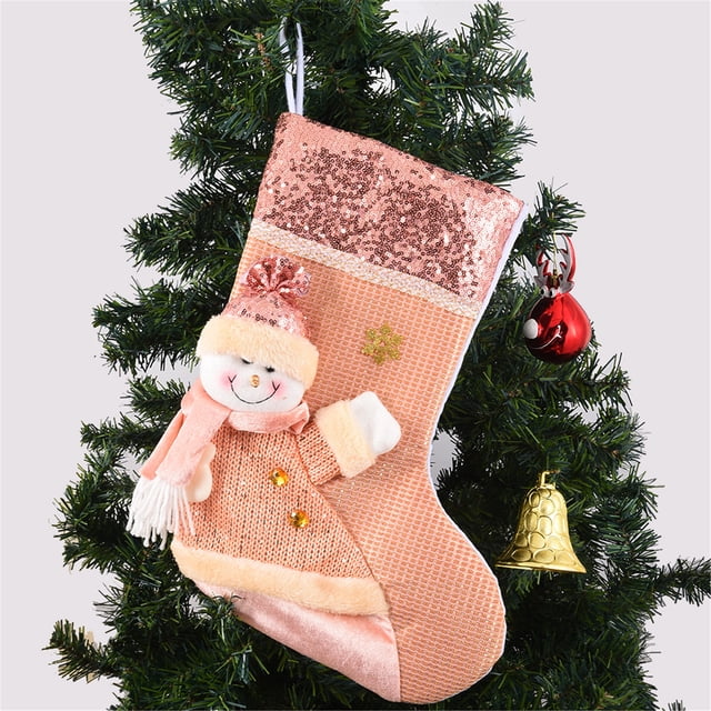 Adornos para árboles de Navidad Bolsa de regalo con adornos de calcetines de Navidad de lentejuelas rosas Wmkox8yii fhajkh1723