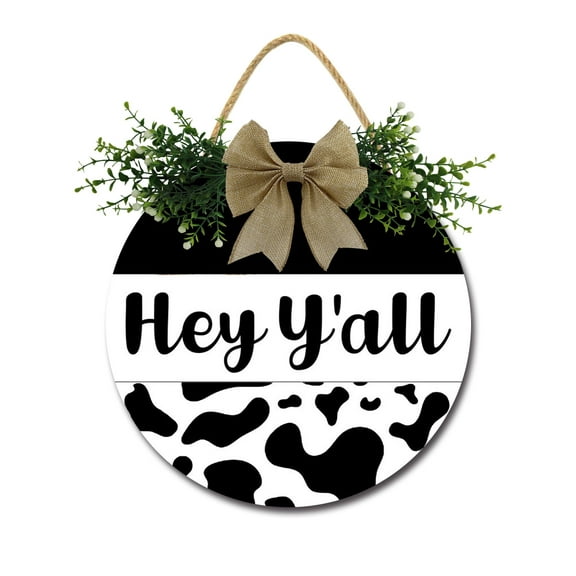 Hey Y'all Front Door Sign Funny Wreaths Hanging Wooden Plaque Decoration Round Rustic Wood Farmhouse Porch Decor for Home Front Door Decor, 11 x 11 Inch