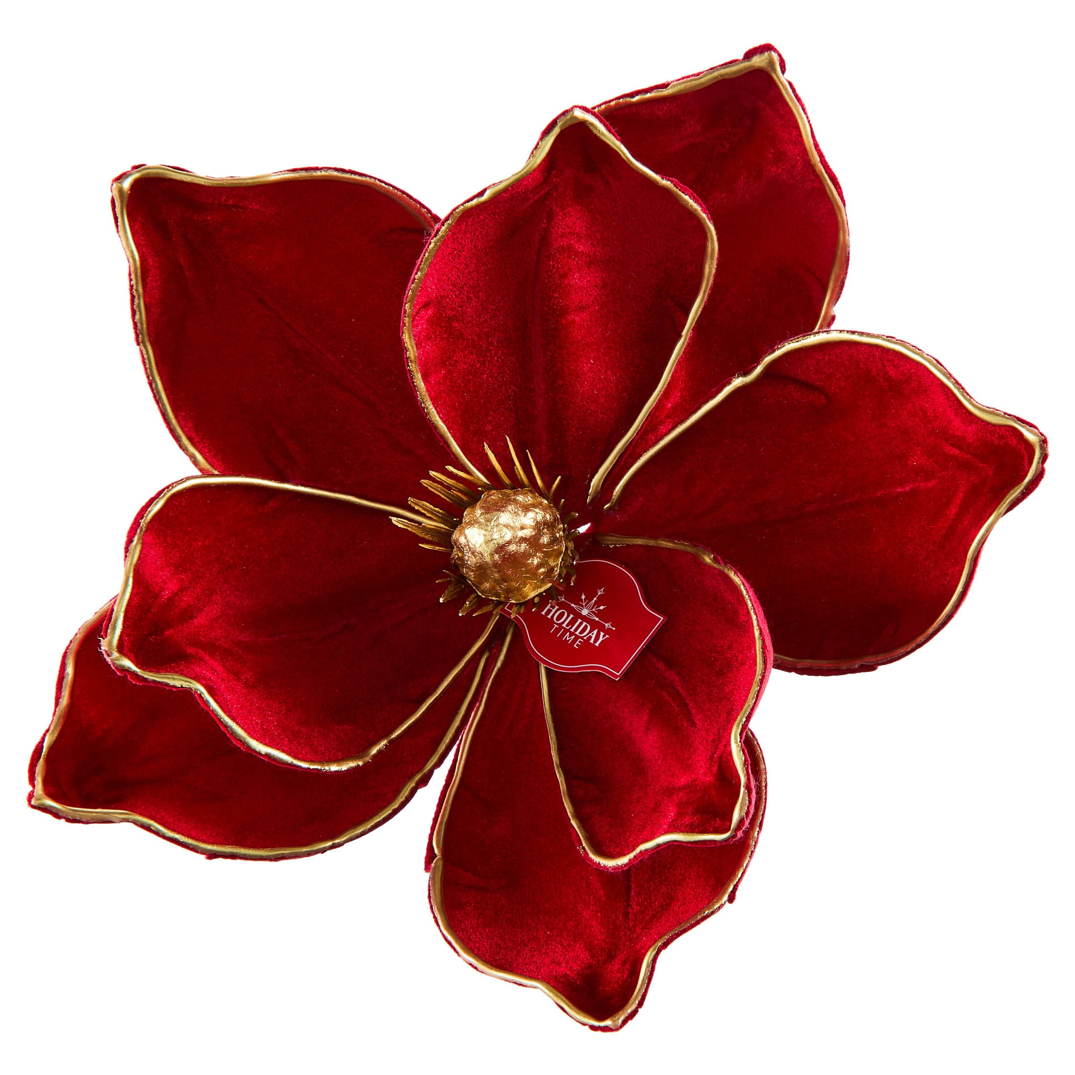 Red and Gold Magnolia Christmas Clip Ornament, 4.5", by Holiday Time
