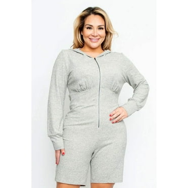 Women Plus Long Sleeve Midi Romper With Hoodie