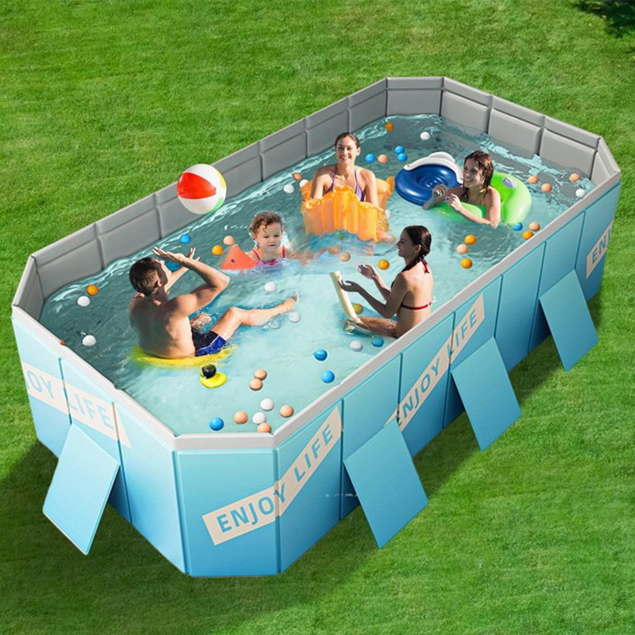 JieC 102" Foldable Swimming Pool for Home Use, Large Non-Inflatable Adults Kids Outdoor Pools for Yard, Garden, Patio, Icelandic Blue