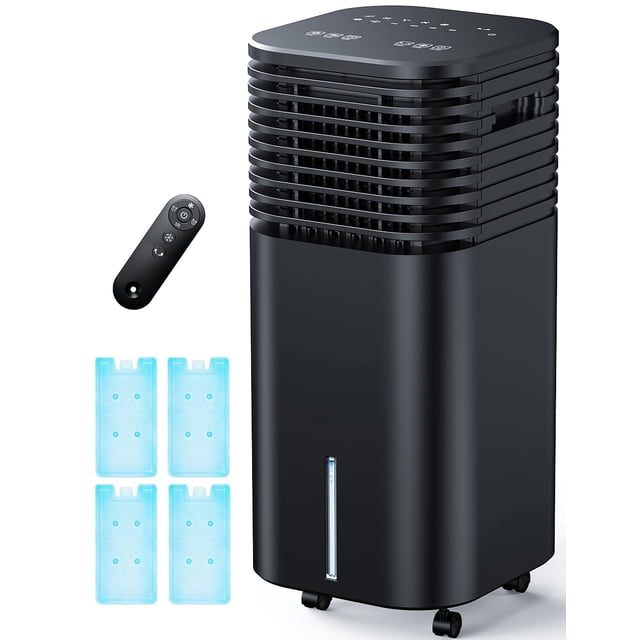 CENSTECH Aire acondicionado portátil 4 en 1, enfriador de aire evaporativo con 4 modos y 3 velocidades, temporizador de 15 horas para apagado automático inteligente, tanque de 2 galones para refrigera