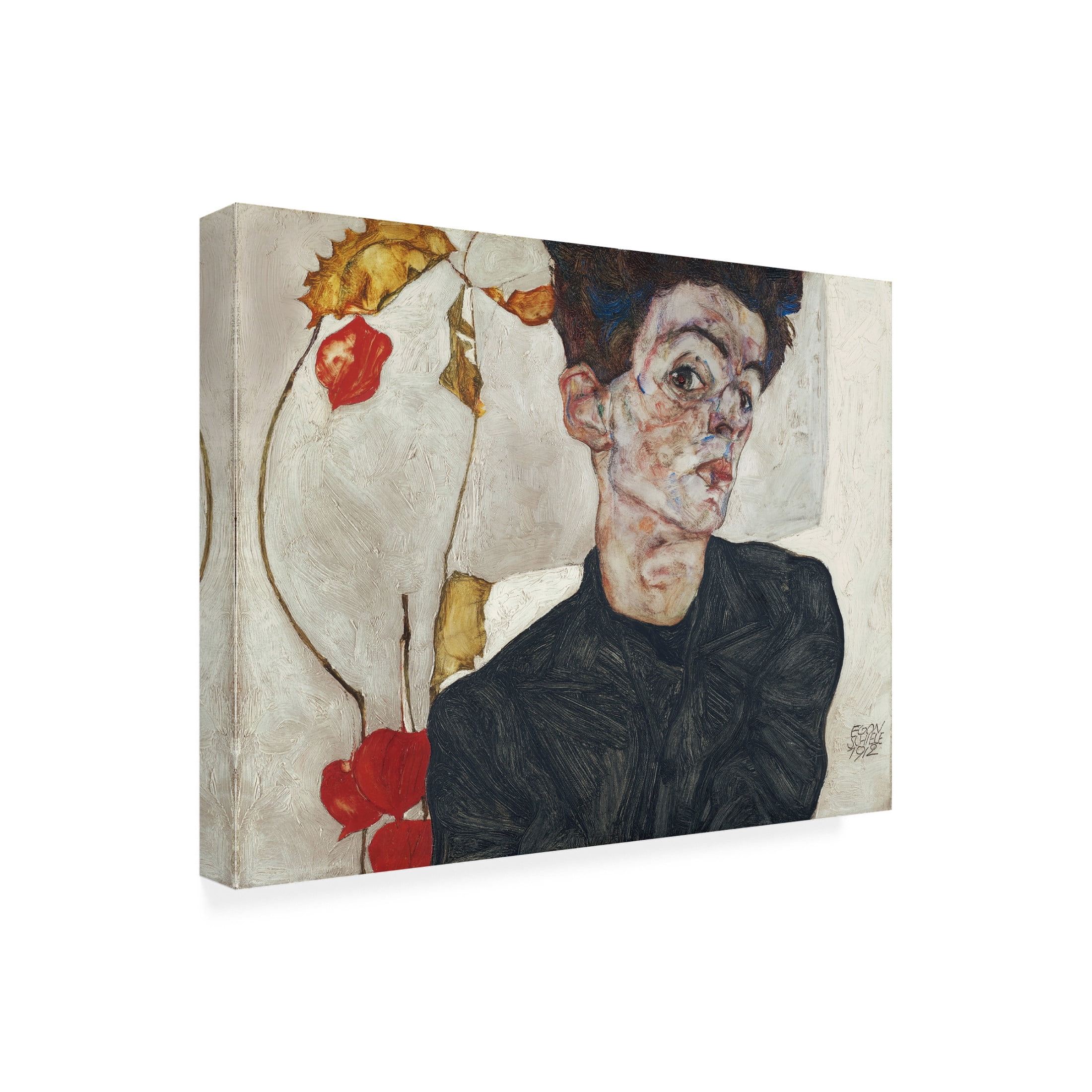 Canvas Wall Art - Pictufy  'Egon Schiele'S Self Portrait With Physalis 1912' Wall Art for Living Room, Bedroom, or Office D?cor by Trademark Fine Art - 19 x 14 Inches