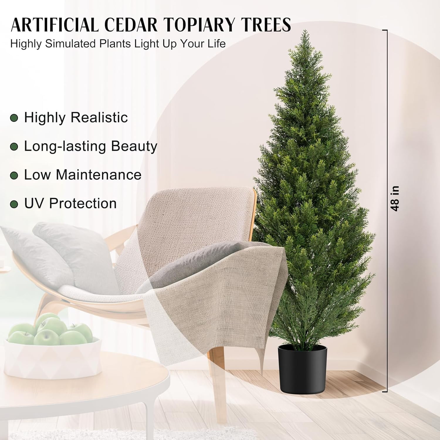 DLD Artificial Cedar Tree 2 Pack 4 ft Indoor/Outdoor Faux Plants for Porch Decor Cedar Plants UV Protected Potted Tree, Artificial Plants Outdoor, Housewarming Gift
