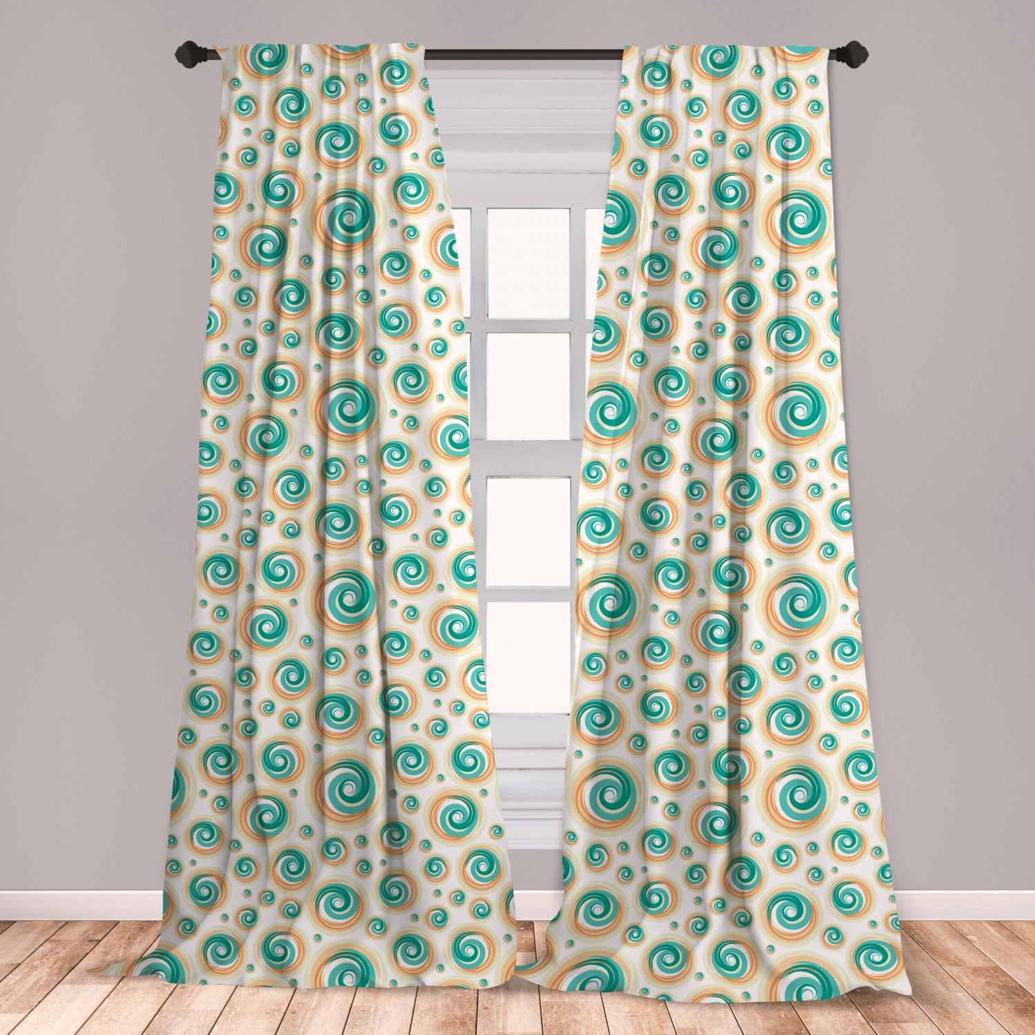 Geometric Circle Curtains 2 Panels Set, Trippy Paint Brush Rotary