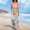 thumbnail image 3 of High Waist Floral Pants for Women Summer Beach Wide Leg Drawstring Pockets Loose Casual Palazzo Trousers 2026 Pink 2XL, 3 of 9