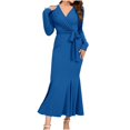 thumbnail image 2 of FcBaudy Robe à Manches Longues Col en V, Robes d'Été pour Femmes, Robes de Mode Féminine Col en V Manches Longues Robe Unie Sirène Robes Femmes Robe, 2 of 8