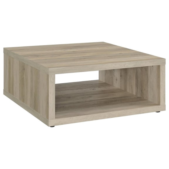 CARTESIAN Modern Coffee Table with Storage Shelf, Distressed Pine Wood Look, Engineered Wood, 35.5x35.50x15.75 Inch