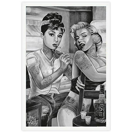 Artforless Framed Audrey Hepburn And Marilyn Monroe Tatoo By Artforless Framed Audrey Hepburn And Marilyn Monroe Tatoo By James Danger Harvey 36x24 Hollywood Icon Art