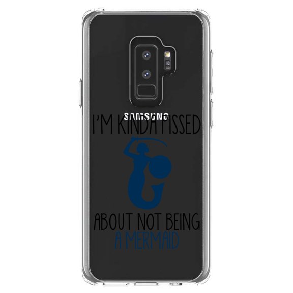 DistinctInk Clear Shockproof Hybrid Case for Samsung Galaxy S9  PLUS (6.2" Screen) - TPU Bumper Acrylic Back Tempered Glass Screen Protector - I'm Kinda Pissed About Not Being a Mermaid