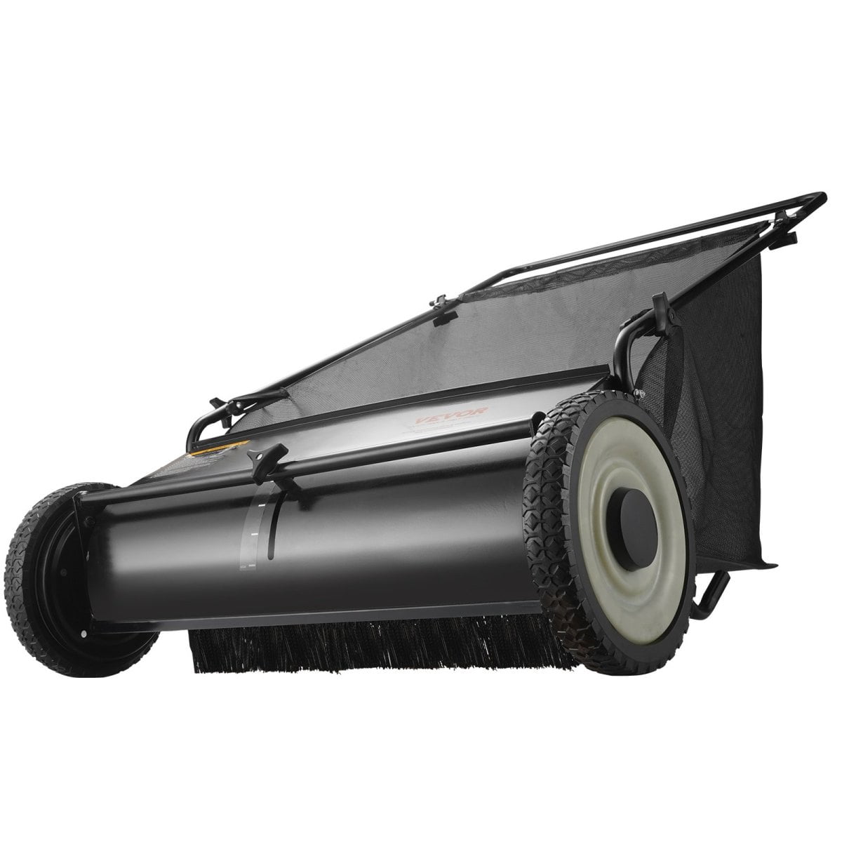 ZHICHUN 26 Inch Push Lawn Sweeper, 4 Spinning Brushes, 7 ft³ Large Capacity Mesh Bag, Heavy Duty Thickened Steel Frame Leaf Grass Collector with Adjustable Height & Rubber Wheels