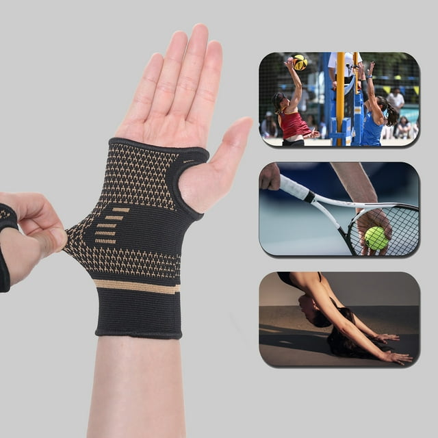 Soporte de muñeca de alta elasticidad | Negro | Nylon cómodo y transpirable | 1 Par | Se adapta a 6.3-9.84 in | Manga de compresión para deportes, ejercicio, fitness, levantamiento de pesas