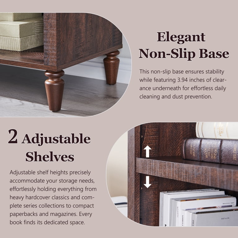 Aitjunz Tall Arched Bookcase, 5-Tier, Brown photo 2