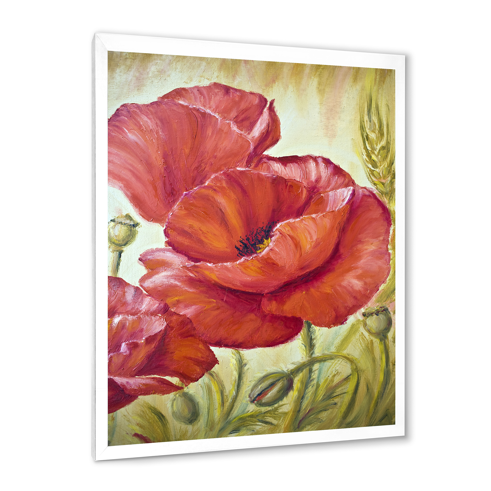 Designart 'Blossoming Red Poppies In Wheat Fields I' Traditional Framed Art Print