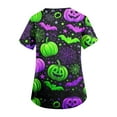 thumbnail image 4 of Printed Scrub Tops Women，Plus Size Women'S Halloween Pumpkin-Headed Bat Printed Scrub Tops V-Neck Fun T Shirts Nurse Uniform Tee With Pockets,Green，L, 4 of 4