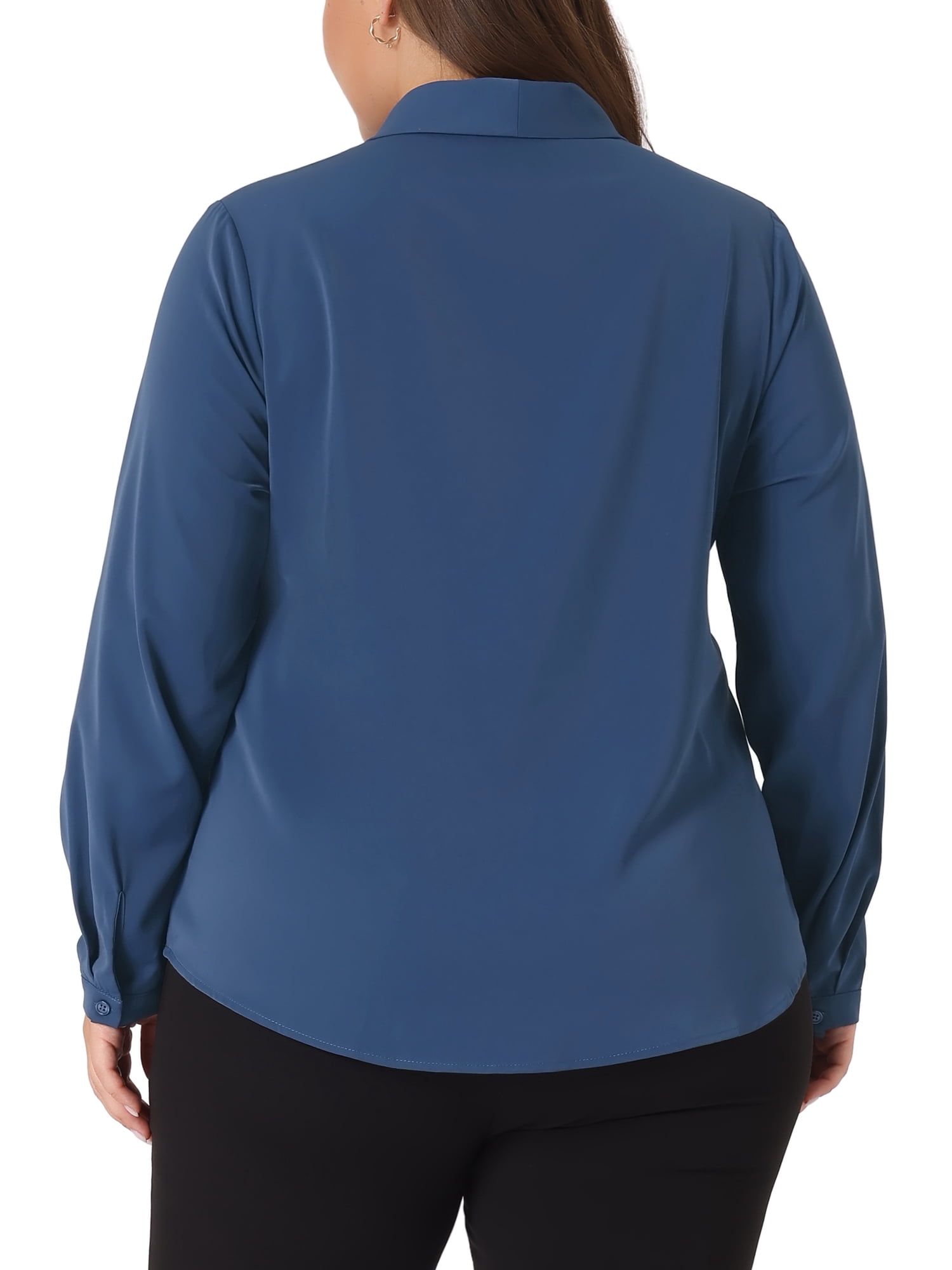 DARING DIVA Women's Plus Size Long Sleeve Tie V Neck Chiffon Blouse 2X Blue