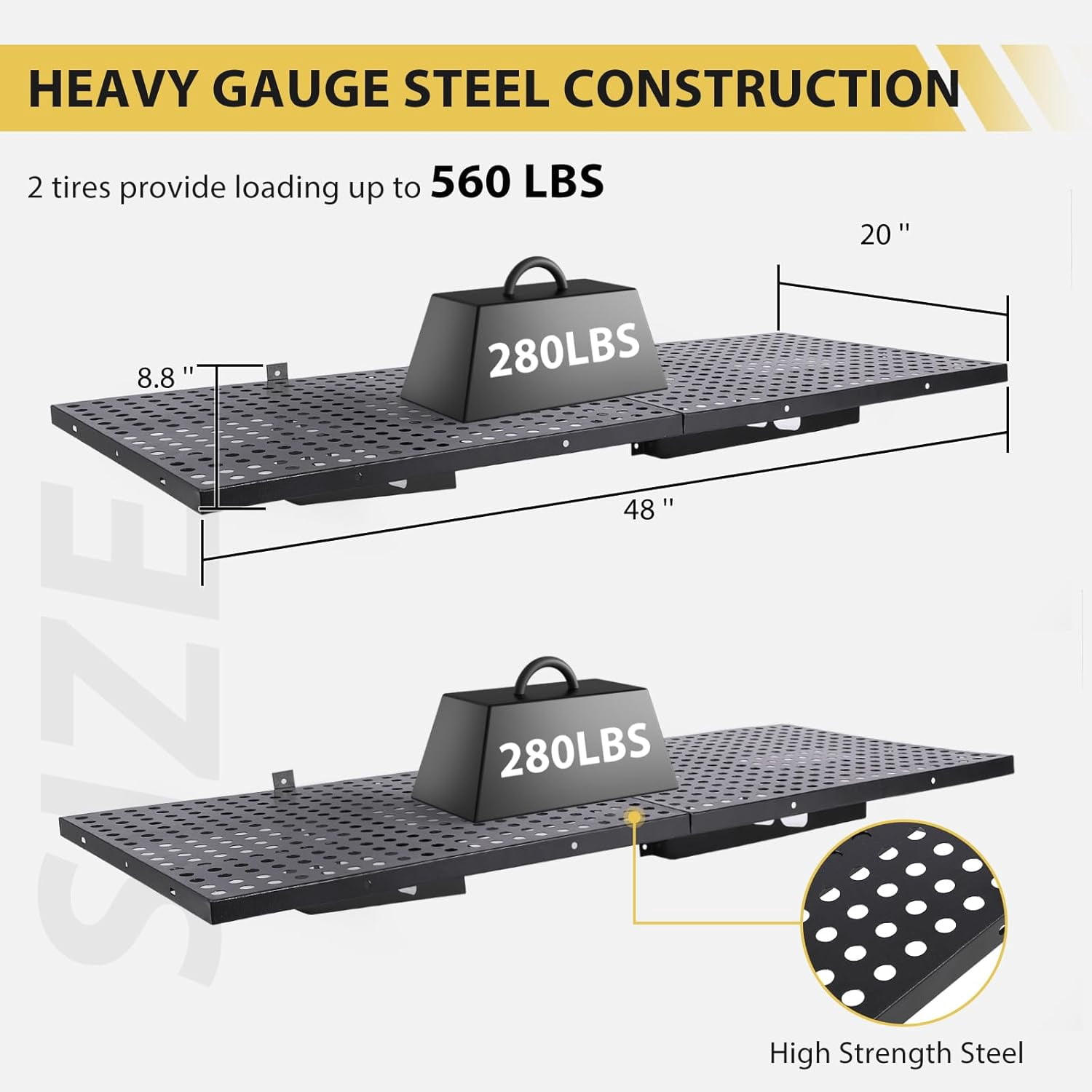 M optimized Set of 2 Garage Storage Rack 1.6x4ft Garage Wall Shelves Storage Floating Shelves 560lbs Capacity, 20"x48" Black