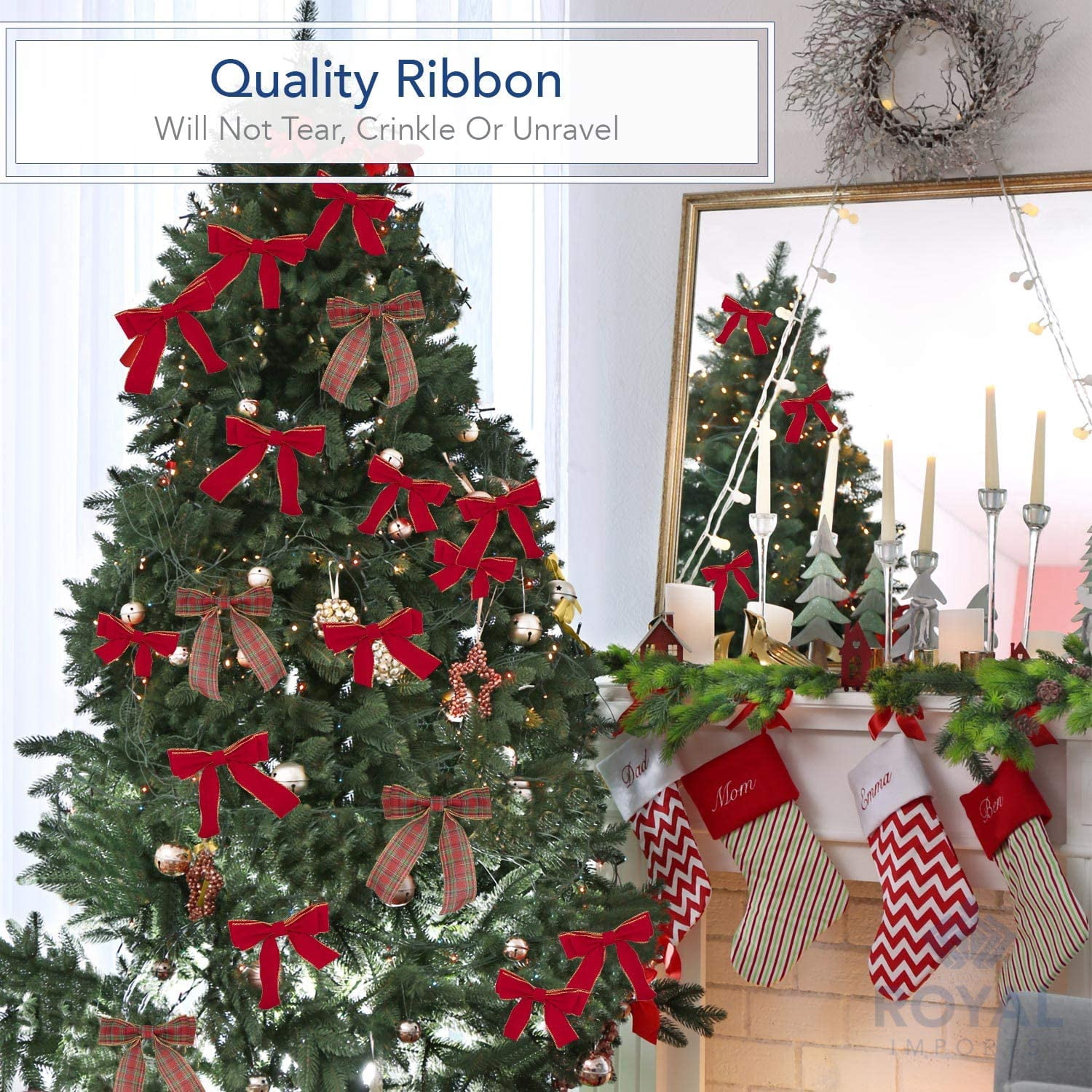 Wired Traditional Christmas Waterproof Ribbon, Floral & Craft Decor - 2.5" (#40) - 50 Yd (150') - Green with Green Edge (Pack of 2)