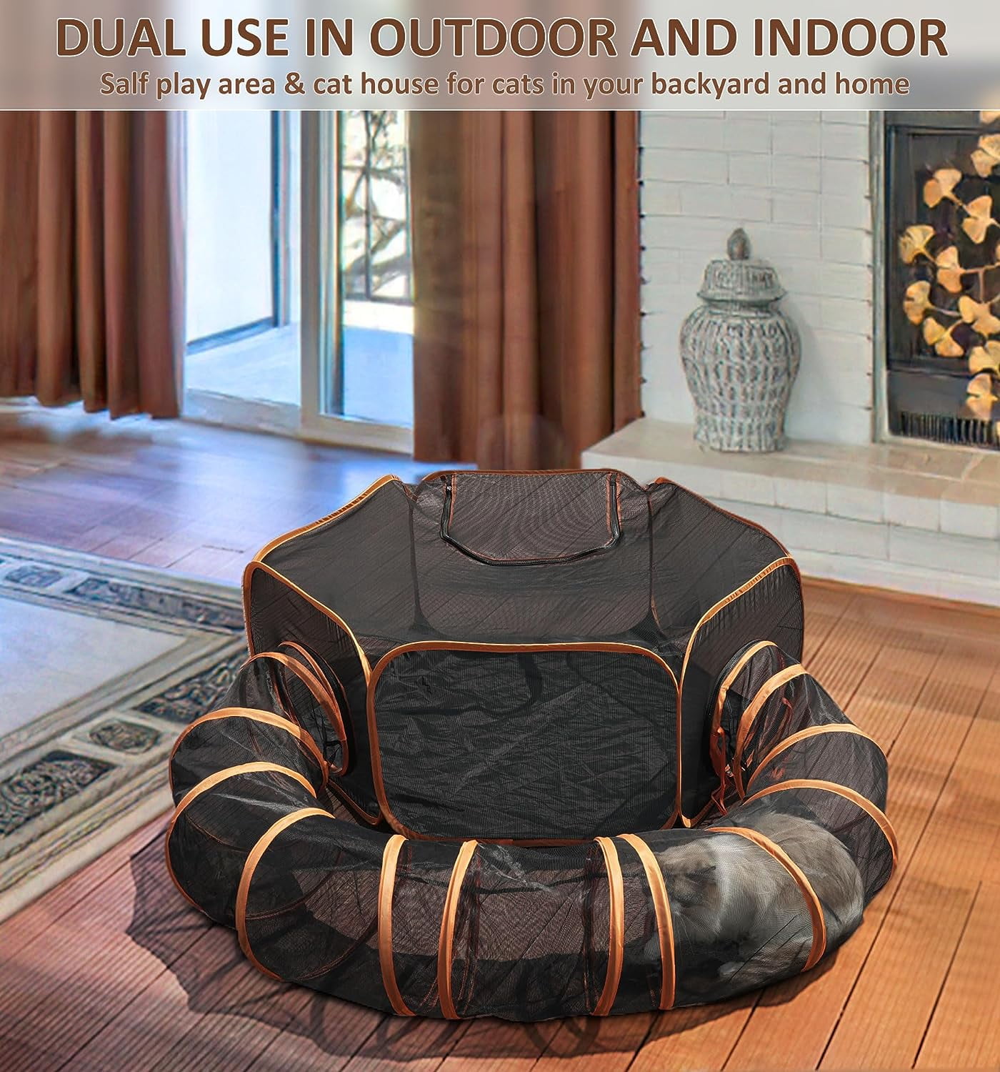 Senhu Outdoor Cat Enclosures, Portable Cat Tent for Outside Cat Playpen Enclosed with Tunnel, Catio Cat Enclosure for Indoor Cats and Other Small Animals