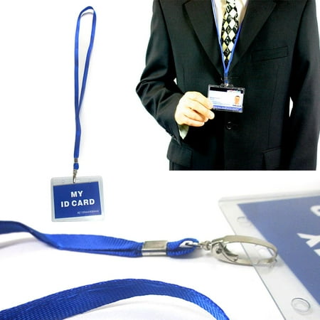 Transparent Vinyl Lanyard - 12 Pc ID Name Tag Badge Card Holder Clear Case Blue Lanyard Horizontal License