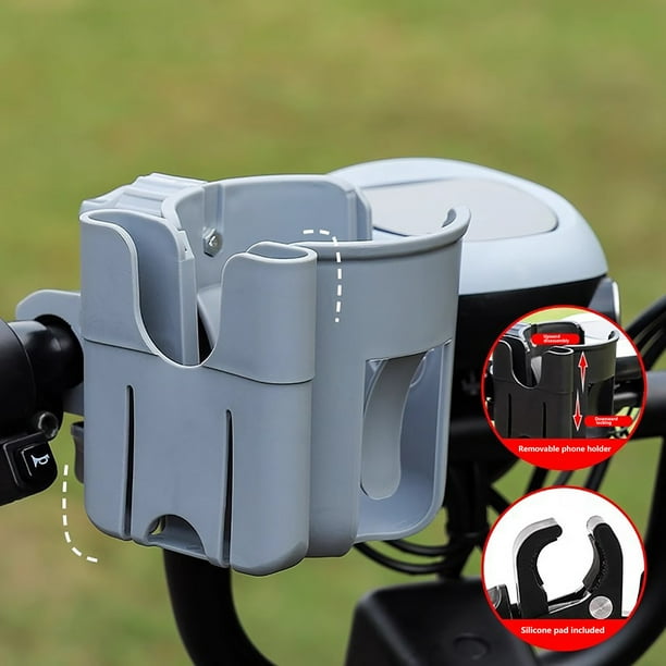 mfyjkho Portavasos universal con soporte para teléfono para cochecitos|sillas de ruedas|scooters y más. Abrazadera ajustable de 360°|diseño a prueba de derrames