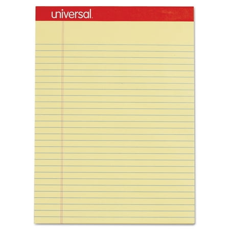 Universal Perforated Ruled Writing Pad, Legal/Margin Rule, Letter, Canary, 50 Sheet, Dozen