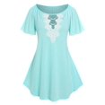 thumbnail image 1 of Camiseta de Aplicación de Encaje de Talla Extra con Mangas Raglán Rosegal Camisetas tallas grandes, 1 of 5