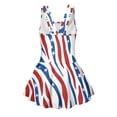 thumbnail image 2 of COEQINE Girls One Piece Swimsuit for Swim Lessons & Beach Play, Cute Swim Dress with Skirt & Liner, Scoop Neck Fixed Wide Strap V-Back Swimwear, Ages 5-6, American Flag Zebra Print, 2 of 8