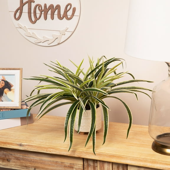 Northlight 13" Two-Tone Grass Artificial Potted Plant - Green/White