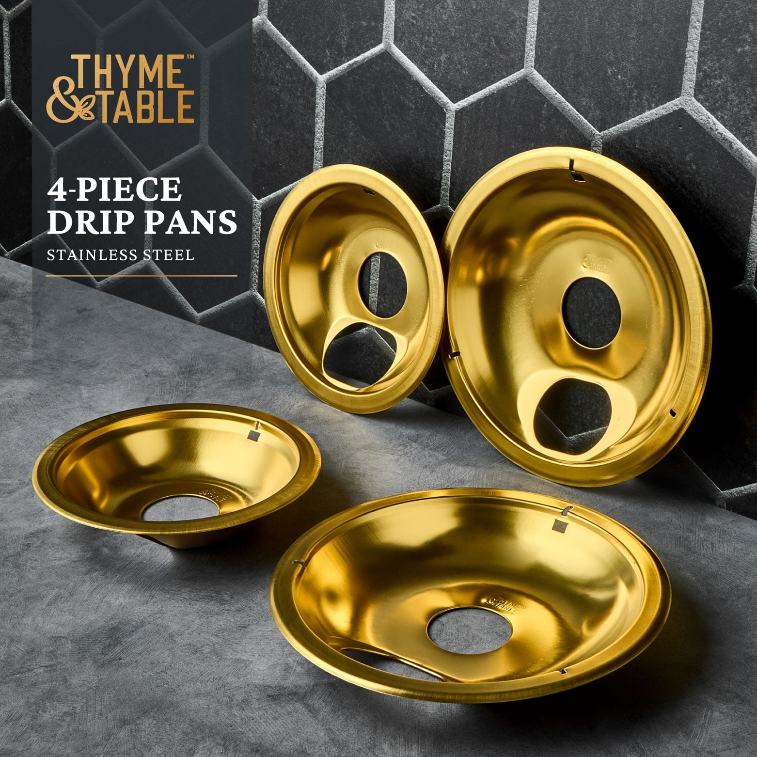 Thyme & Table 4-Piece Gold Stainless Steel Electric Range Drip Pan Set