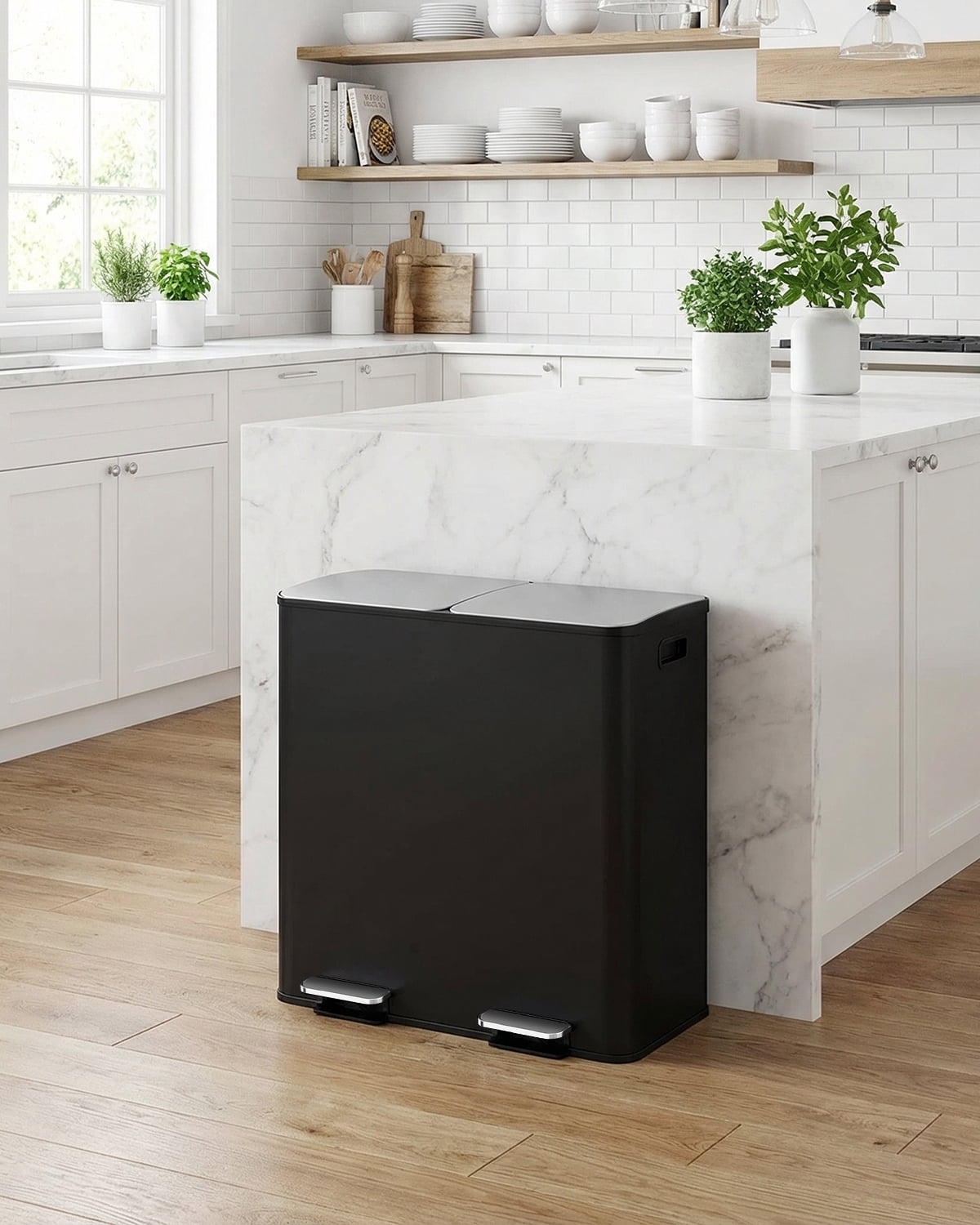 Arlopu 21.2gal Dual Trash Can with Odor-Control Box, Large Stainless Steel Compartment Garbage can, Step-on Recycle Bin, Soft-Close Lid & Removable Inner Buckets