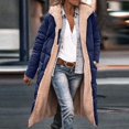 thumbnail image 2 of Womens Long Puffer Coat Long Sleeve Padded Winter Down Coats Hooded Parka Jacket Navy XXXL, 2 of 6