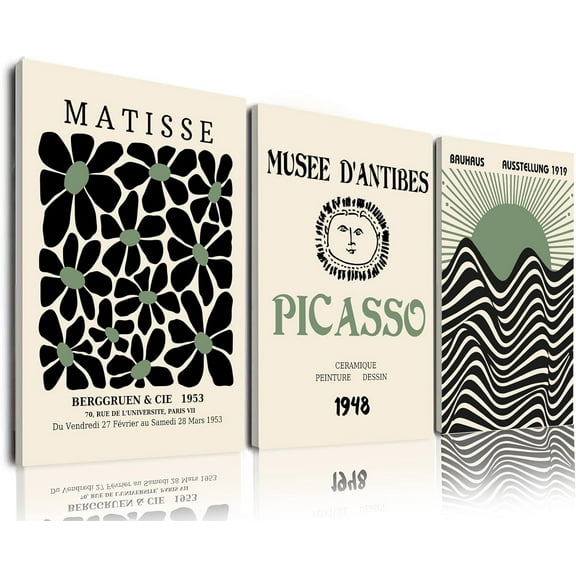 Sage Green Wall Posters & Prints, Green Matisse Wall Art Set of 3, Abstract Matisse d Wall Art Decor, Minimalist Geometric Line Green Canvas Artwork Paintings for Living Room, Bedroom, Office