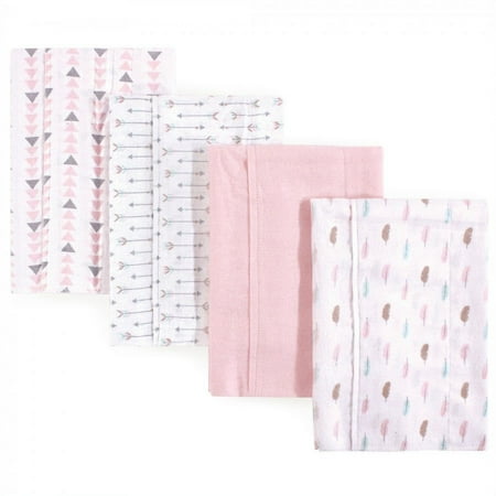 UPC: 0660168017571 | Luvable Friends Baby Girl Cotton Flannel Burp Cloths 4pk Girl Feathers One Size