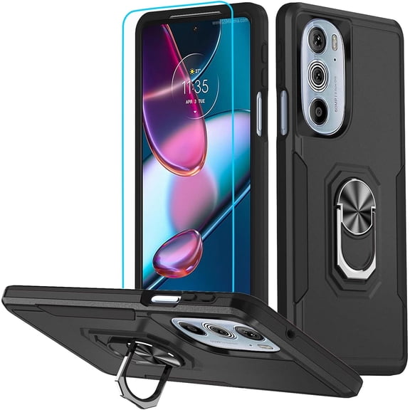 Moto Edge Plus 2022 case,Motorola Edge  2022 case,[Military Grade] with HD Screen Protector Magnetic Ring Kickstand Car Mount Protection Armor Phone Case Cover for Motorola Edge Plus 2022, Black