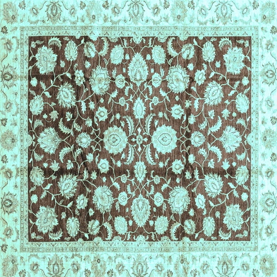 Ahgly Company Indoor Square Oriental Light Blue Traditional Area Rugs, 3' Square