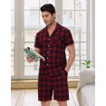 thumbnail image 5 of Tyhengta Men's Pajamas Plaid Sets Sleepwear Pajama Collar Short Sleeve Shirts and Pants Mens Pjs Lounge Set With Pockets Black/Red XL, 5 of 6