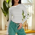thumbnail image 4 of Taqqpue Women's Long Sleeve Shirts Casual Striped Print Crew Neck Crop Tops Basic Going Out Slim Fit Tight Y2K Blouse Tops, 4 of 7